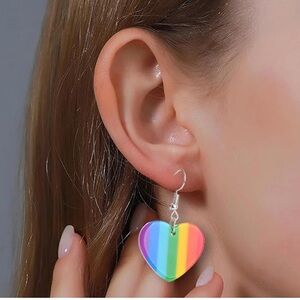 Rainbow Heart Pride Dangle Earrings
